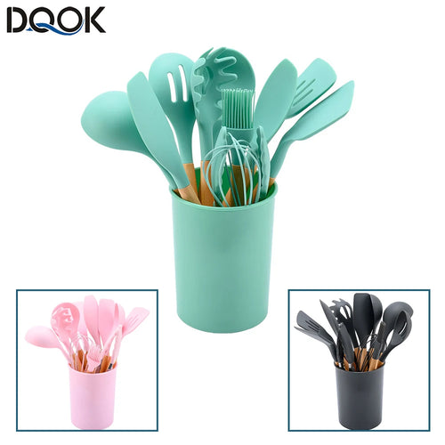 The Atelier Set | 12-Piece Food-Grade Silicone Kitchen Utensil Set with Wooden Handles
