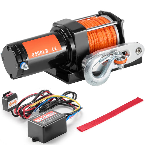 SucceBuy 3500lbs Electric Winch ATV/UTV Wired Car Winch with 39 ft Synthetic Rope Aluminum IP55 Waterproof for Towing Boat Truck