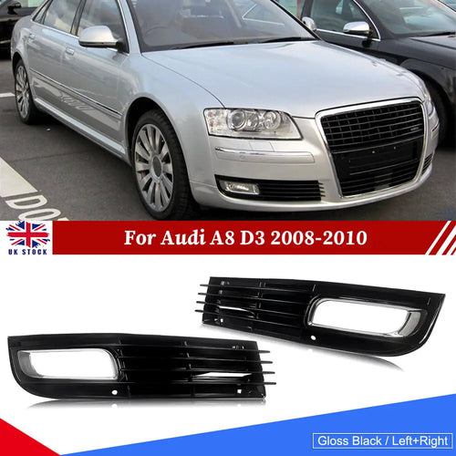 For Audi A8 D3 2008-2010 Gloss Black Front Bumper Grille Fog Light Grilel Cover