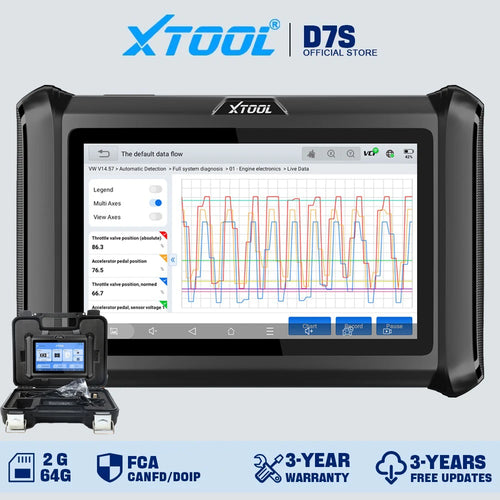 XTOOL D7S 全系统汽车诊断工具 双向扫描仪 ECU 编码 39+ 复位 汽车扫描仪 内置CANFD DOIP