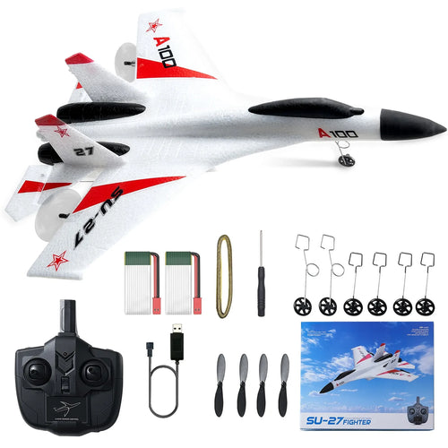 SucceBuy SU27 RC Plane 2.4G Remote Control Flying Model Glider Airplane with 2 Batteries Aircraft Foam Toys for Children Gifts