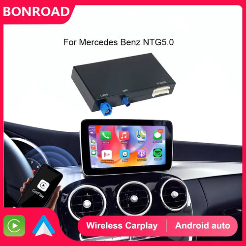 Bonroad 适用于奔驰 NTG 5.0 无线 CarPlay 适配器 Android Auto 模块,适用于 C GLC W205 A CLA GLA B E GLE CLS,带蓝牙