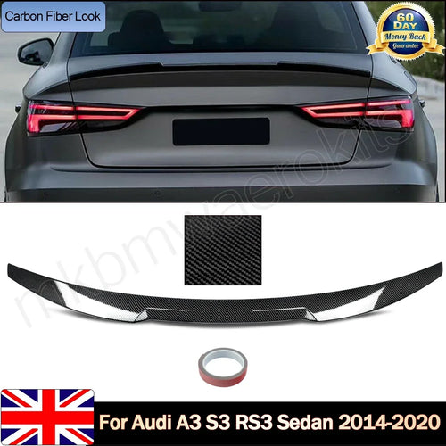 V-Type Carbon Fiber Style Rear Trunk Spoiler for Audi A3/S3/RS3 (2014-2020)