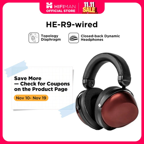 HIFIMAN HE-R9 动圈封闭式包耳耳机,带拓扑振膜 - 有线版