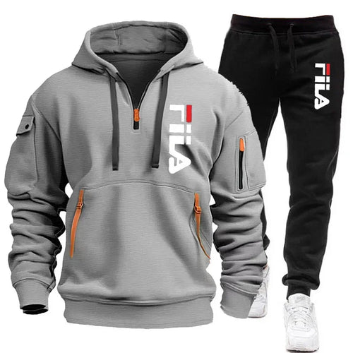 Autumn and winter hot selling men's hooded sweatshirt+casual pants two-piece outdoor multi pocket pullover and sports pants set