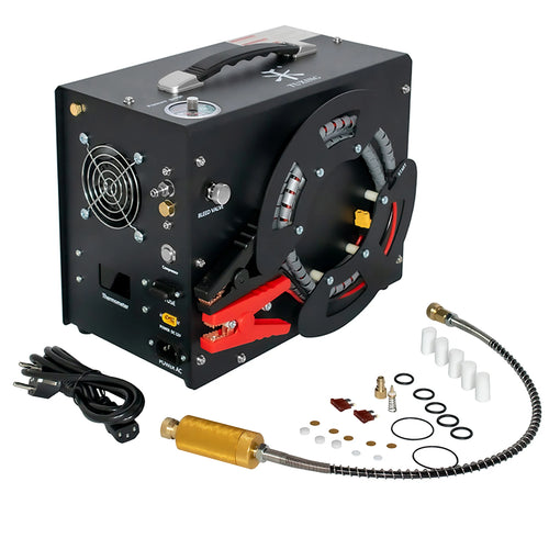 TUXING 300Bar 4500Psi 12V PCP Air Compressor High Pressure Compressor with Wire Spool 12V Adapter Auto-stop PCP Rifle TXES062