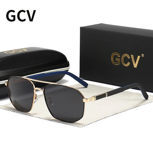 GCV 2021 经典品牌飞行员方框偏光太阳镜 金属框架男士驾驶墨镜 防紫外线奢华眼镜