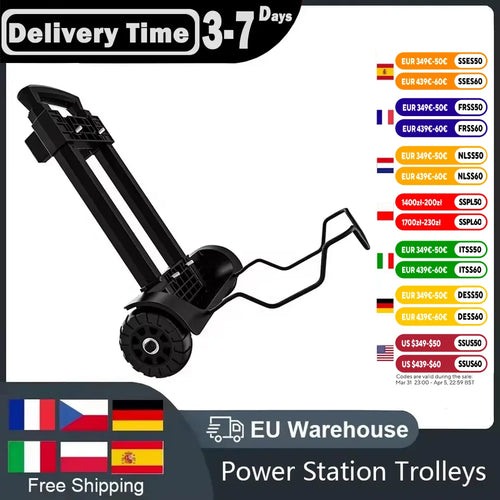 SOLARPLAY Hand Trolley for Portable Power Station Support Up to 50 lbs Adjustable Handle Flat Wheel Spinning Trolley Lightweight