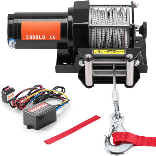 SucceBuy 3000lbs ATV/UTV Electric Winch 12V DC Steel Rope Winch with 39ft Cable Roller Wired Remote Control for Towing Off-Road
