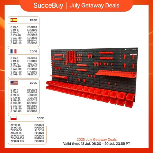 SucceBuy Wall Mounted Storage Bins 30/48-Bin Parts Rack Organizer Garage with Wall Panels Hooks Plastic Shop Tool