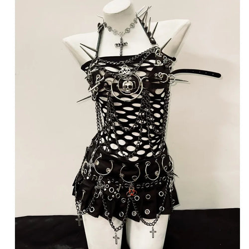 铆钉背心 性感上衣 y2k服装 y2k露脐上衣 哥特服装 哥特背心 朋克上衣 y2k时尚 骷髅头衫 复古上衣