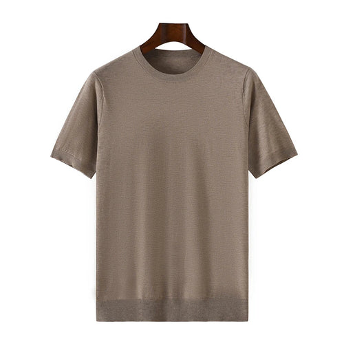 Spring And Summer Worsted Wool Knitted Short-Sleeved Men's T-Shirt Round Neck Thin Fashion Half-Sleeve Sweater