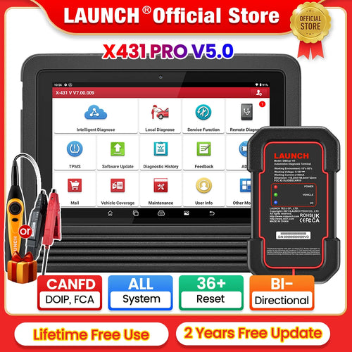 LAUNCH X431 PRO V5.0 汽车诊断工具 DBScar VII VCI CAN FD DOIP 自动OBD OBD2 扫描仪 38+ 复位 ECU 编码 双向