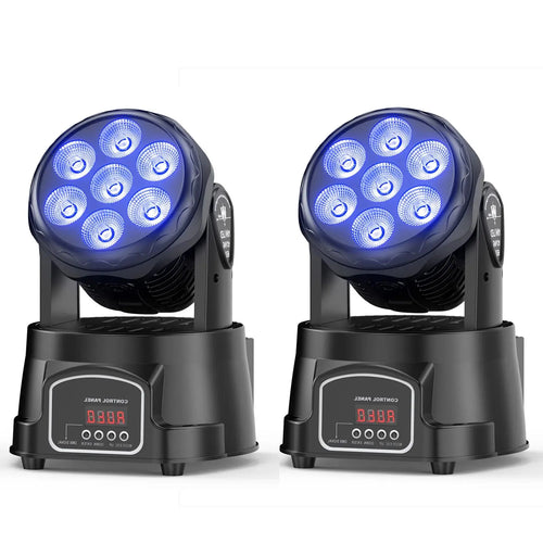 Yiflamefly 2件套105W光束摇头灯 7x15W RGBW LED舞台灯 DMX512聚光灯 适用于DJ迪斯科KTV婚礼派对