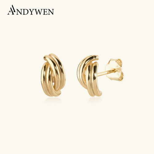 ANDYWEN 100% 925 Sterling Silver Gold Three Screw Piercing CZ Clips New 2022 Pendientes Women Wedding Fine Jewelry