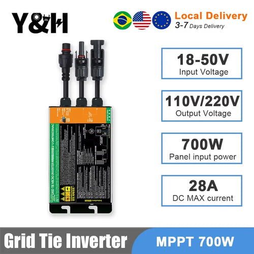 Y&H 并网逆变器 300W 350W 500W 600W 700W MPPT 微型逆变器 太阳能光伏并网系统 家用 DC18-60V 输出 AC110V/240V