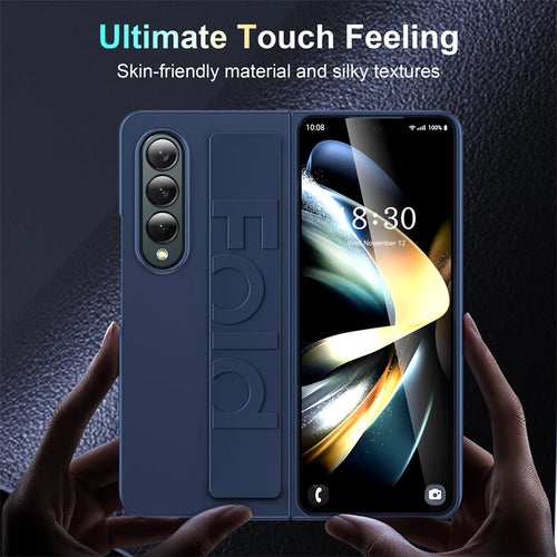 三星 Galaxy Z Fold 5 4 3 5G 奢华硅胶弹性腕带折叠手机壳 超薄磨砂透明防震硬壳