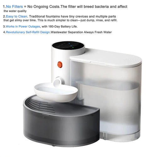 Automatic cat water fountain self refilling and pouring pet water dispenser silent wireless pet drinking fountain Large capacity
