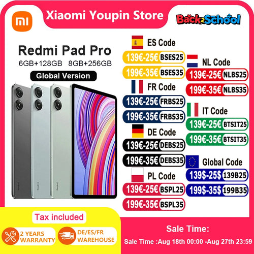 Global Version Xiaomi Redmi Pad Pro 12.1 "2.5K 120Hz Display 10000mAh Battery 33W Charging 8MP Tablet PC