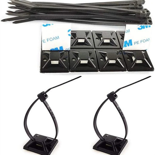WAHSURE SELF ADHESIVE CABLE TIE MOUNTS WITH 6 INCH CABLE ZIP TIES BLACK DIY COMBINATION KIT (100+100 PACK) SQUARES 0.75X0.75 INCH FOR HOME, OFFICE