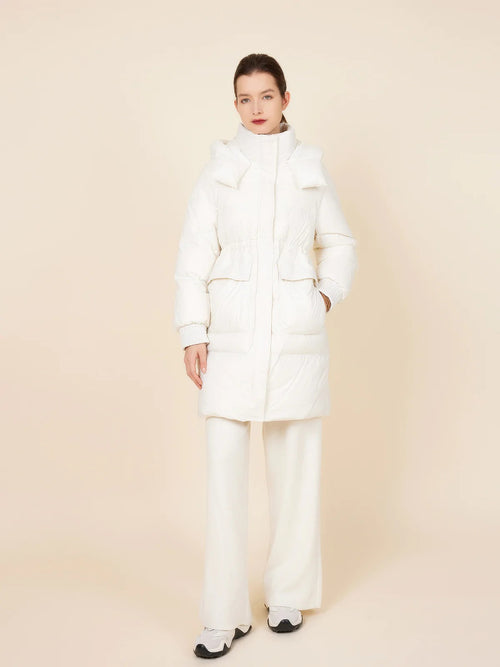 ASSUAL Zipper Pockets Hooded Puffer Down Coat