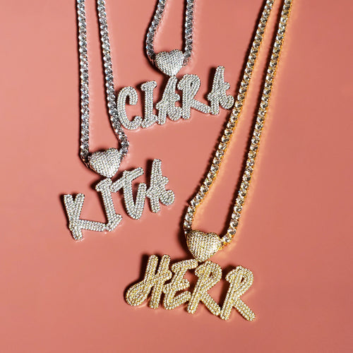 2021 Custom Name Necklace with Heart Hoop Personalized Zirconia Letters Words Pendant Unique Gift for Her