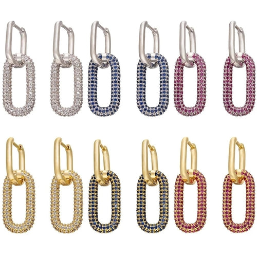 ZHUKOU one pair Hoop Earrings Women CZ Jewelry Gold /Silver Color Rectangle Earring Hoops for party birthday gifts model:VE129