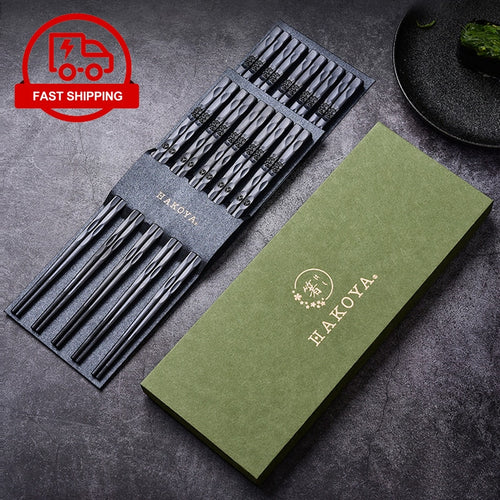 5双/套日式合金筷子带礼盒防滑防霉寿司筷可重复使用厨房工具