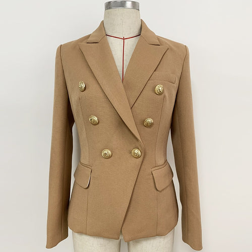HIGH STREET 2022 New Fashion Designer Blazer Women's Lion Buttons Double Breasted Pique Blazer Jacket Brown