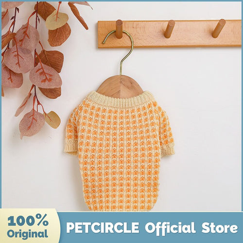 PETCIRCLE宠物圈新款小狗宠物衣服橙色华夫格毛衣宠物猫适合小型犬春夏宠物可爱服装狗衣服毛衣