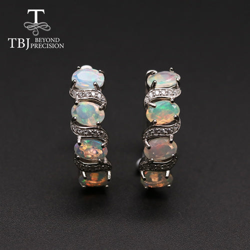 TBJ ,Good quality Ethiopia Opal Clasp silver earring oval cut 4*6mm 4ct 925 sterling silver fine jewelry for women daily wear