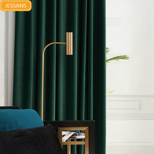 Dark Green Velvet Curtain Solid Color Thickened Curtains for Living Room Bedroom Dining Room Partition Curtain Decoration