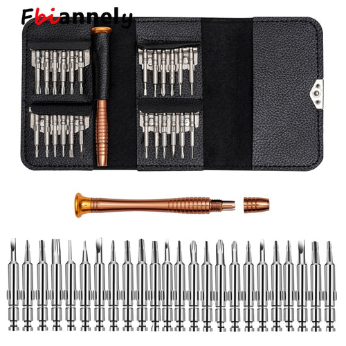 皮革外壳25合1梅花螺丝刀套装手机维修工具包多功能工具适用于iPhone手表平板电脑2021新款