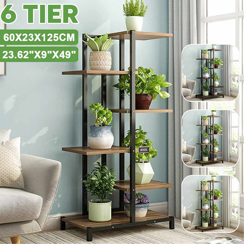 Dropshipping VIP Link 6 Tiers Iron Wooden Bookshelf Plant Rack Flower Stands Display Shelf 60x23x125cm