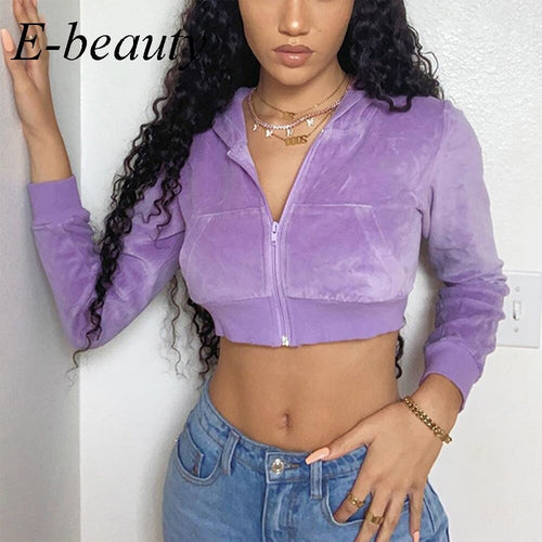 Y2k Clothes Dollskill Zip Up Hoodie Cropped Long Sleeve Purple Top Vintage Autumn Women Pullover Ropa Color Lila Indie Kid