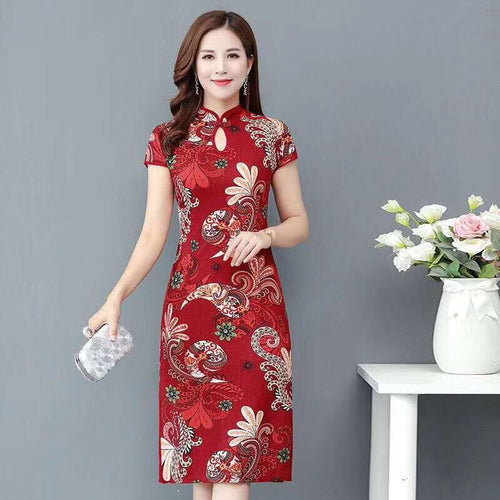 New Women Cheongsam Vintage Plus Size Dress Female Mid Long Dresses Costume Qipao for Mother XL To 5XL