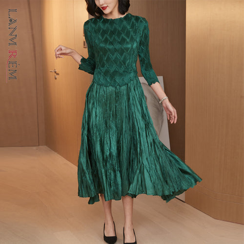 LANMREM Women's Dress Folds Fashion Design Loose Long Sleeve Female Elegant Dresses 2022 Spring Autumn 2D1464