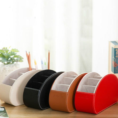 5 Grid Pu Leather Organizer Remote Control Phone And Tv Holder Desk Storage Box Cosmetics Brush Storage Holder