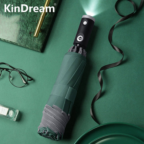 Automatic Umbrella Woman Reflective Stripe Reverse Led Light Umbrella Three Folding Inverted 10 Ribs Windproof Umbrellas Travel
