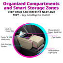 Car Armrest Cushion Center Console Storage Organizers Seat Cover Cup Holder Tissue Box Phone Slot Fast Charger Ambient LED Light