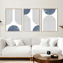 Set of 3 Blue Mid-century Retro Geometric Art Poster Print Boho Simple Line Abstract Wall Decor Painting Minimalist Wall Picture