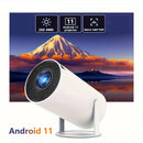 UK Stock White HY300 Smart Projector Android 11.0 H713 Chip WiFi6 Portable Mini Projector 180° Rotatable Bracket 1GB+8GB Home Theater Cinema English Plug 100-240V