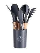 Set of 12 Silicone Kitchen Utensils Spatulas with Wooden Handle