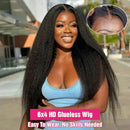 220% Brazilian Yaki Kinky Straight Human Hair Wigs Pre Cut Glueless Wig Human Hair Ready To Wear And Go Preplucked For Women