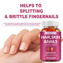 Hair, Skin & Nails + Collagen Gummies - Promotes Healthy Skin, Joints, Hair, Nails, Antioxidants - 60 Gummies
