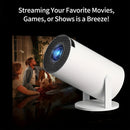 UK Stock White HY300 Smart Projector Android 11.0 H713 Chip WiFi6 Portable Mini Projector 180° Rotatable Bracket 1GB+8GB Home Theater Cinema English Plug 100-240V