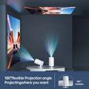 UK Stock White HY300 Smart Projector Android 11.0 H713 Chip WiFi6 Portable Mini Projector 180° Rotatable Bracket 1GB+8GB Home Theater Cinema English Plug 100-240V