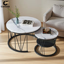 Comanlai Round Coffee Table,Set of 2 Wooden Coffee Table,Modern Side Table Set with Metal Frame for Living Room,Balcony
