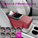 Car Armrest Cushion Center Console Storage Organizers Seat Cover Cup Holder Tissue Box Phone Slot Fast Charger Ambient LED Light