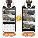 WIFI IP摄像头 6K高清户外三屏云台摄像机 无线4K 8MP AI人形检测 防水安防摄像头 iCSee